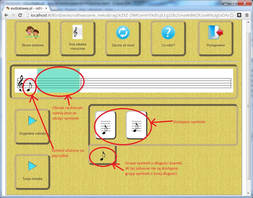 Strona zabawy w odtwarzanie melodii