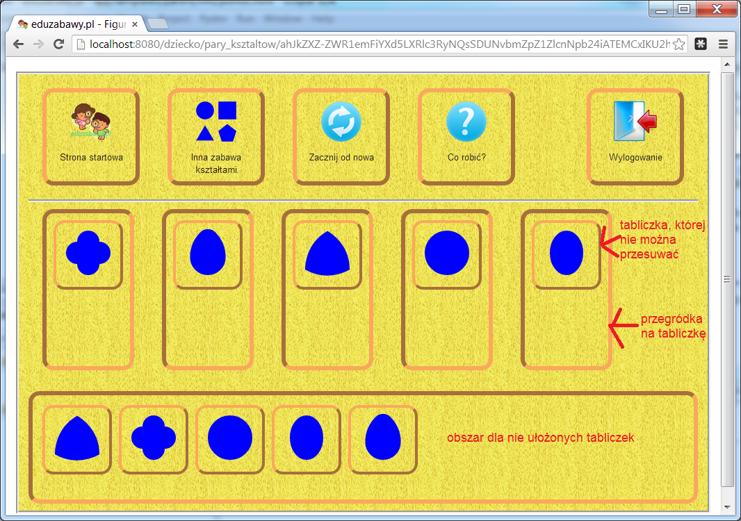 Strona zabawy w dopasowywanie par kształtów
